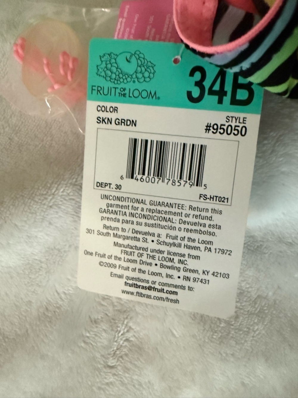Fruit of the Loom Neon Rainbow Zebra Print Bra with Mint Straps - Picture 6 of 6